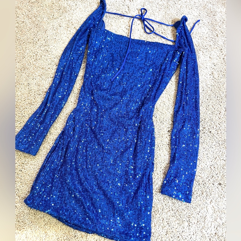 Lucy In The Sky Blue Sequin Long Sleeve Dress